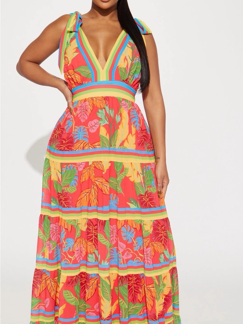 Fashion Nova Coral & Multi Tropical Maxi Dress